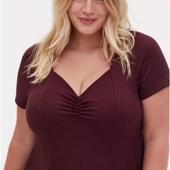 NWT Torrid Mini Slub Rib Fluted Dress Winetasting 1X - Picture 3 of 11